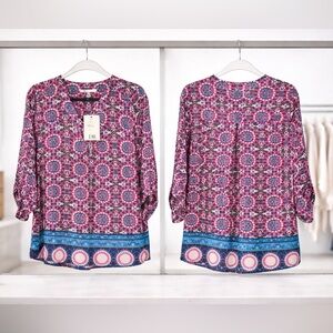 DR2 NWT Daniel Rainn, Pink, Red, and Blue Blouse/Top/Shirt 3/4 Or Long Sleeve